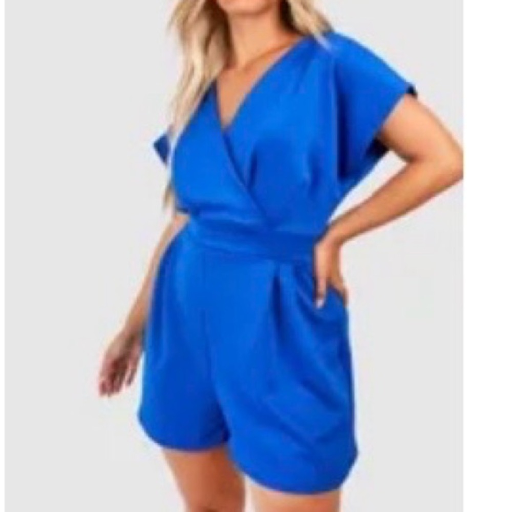 Boohoo Blue Wrap Jumpsuit